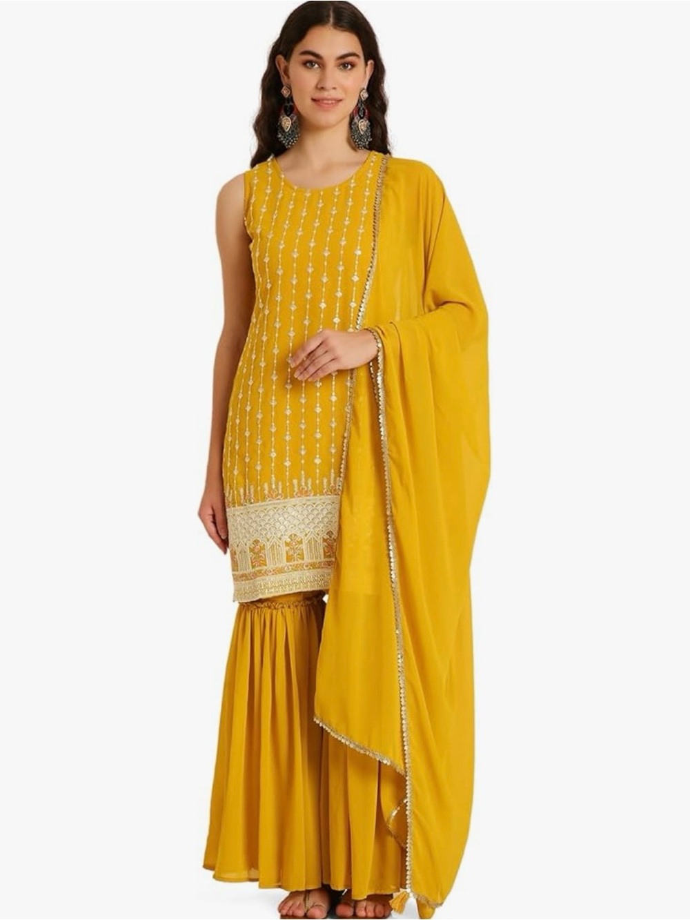 Mustard Yellow Embroidered Kurta Set with Dupatta